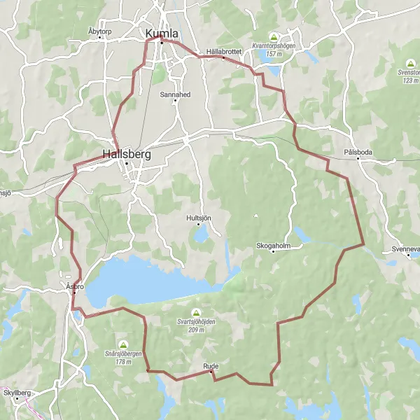Kartminiatyr av "Utflykt genom Skepphulta och Hallsberg" cykelinspiration i Östra Mellansverige, Sweden. Genererad av Tarmacs.app cykelruttplanerare