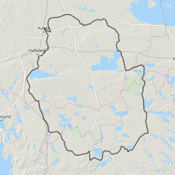 Map miniature of "Kumla - Askersby - Persberg - Brevens bruk - Branden - Bratteberg - Simonstorp - Grytgöl - Skidberga - Mariedamm - Åsbro - Sannahed" cycling inspiration in Östra Mellansverige, Sweden. Generated by Tarmacs.app cycling route planner