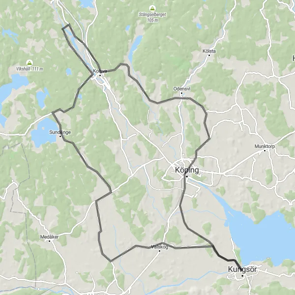 Kartminiatyr av "Köping - Kungsör Cykeltur" cykelinspiration i Östra Mellansverige, Sweden. Genererad av Tarmacs.app cykelruttplanerare