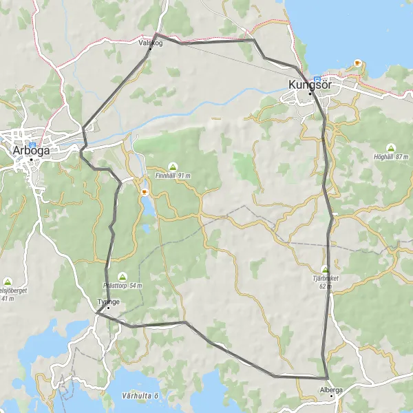 Kartminiatyr av "Kungsör - Valskog Cykeltur" cykelinspiration i Östra Mellansverige, Sweden. Genererad av Tarmacs.app cykelruttplanerare