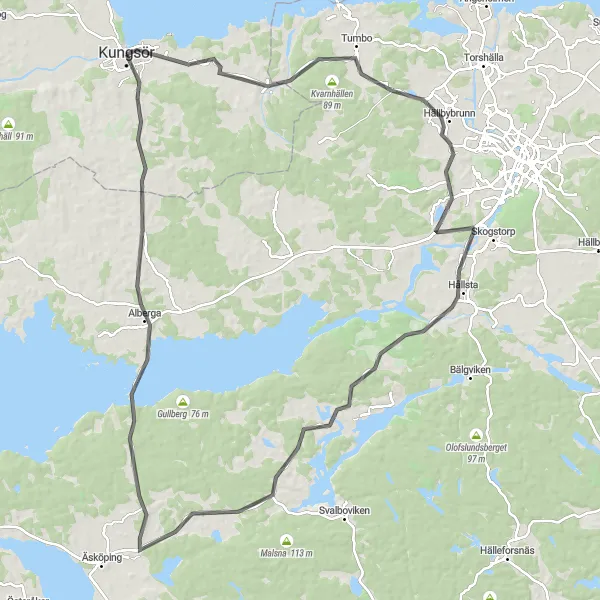 Map miniature of "Kungsör Hill Challenge" cycling inspiration in Östra Mellansverige, Sweden. Generated by Tarmacs.app cycling route planner