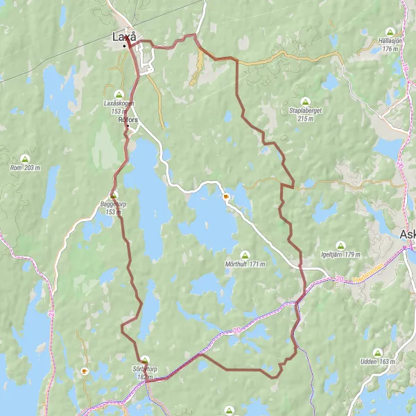 Map miniature of "Sörbytorp Gravel Adventure" cycling inspiration in Östra Mellansverige, Sweden. Generated by Tarmacs.app cycling route planner