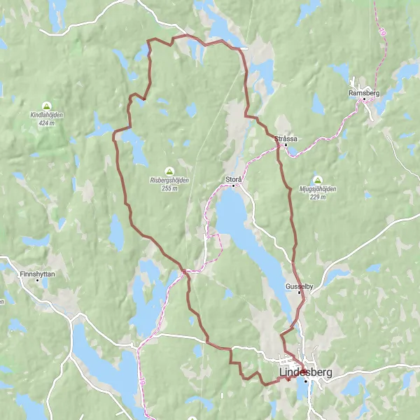 Map miniature of "Gravel Exploration: Lindesberg to Västra Löa" cycling inspiration in Östra Mellansverige, Sweden. Generated by Tarmacs.app cycling route planner