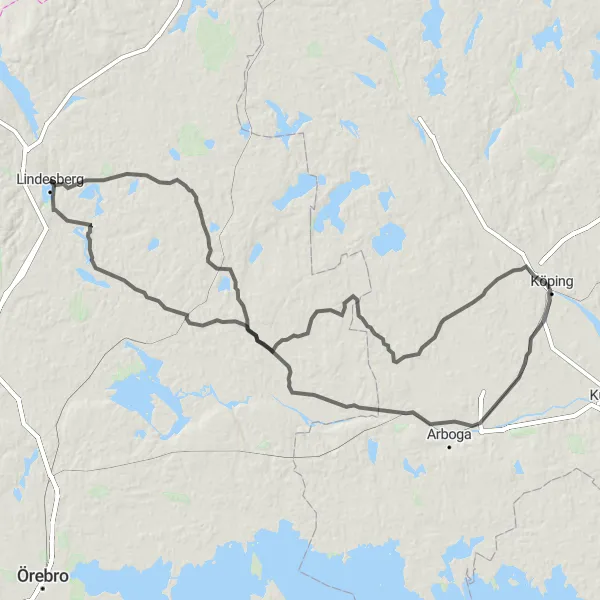 Map miniature of "Lindesberg to Vedevåg Loop" cycling inspiration in Östra Mellansverige, Sweden. Generated by Tarmacs.app cycling route planner
