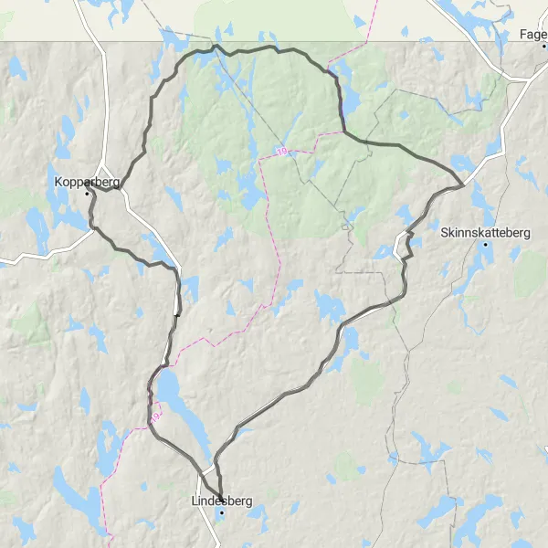 Map miniature of "Lindesberg-Örebro Road Challenge" cycling inspiration in Östra Mellansverige, Sweden. Generated by Tarmacs.app cycling route planner