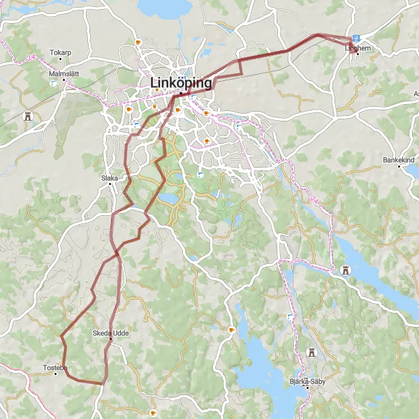 Map miniature of "Linköping and Ramshäll Gravel Loop" cycling inspiration in Östra Mellansverige, Sweden. Generated by Tarmacs.app cycling route planner