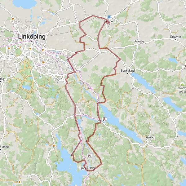 Map miniature of "Sturefors and Hjulsbro Gravel Adventure" cycling inspiration in Östra Mellansverige, Sweden. Generated by Tarmacs.app cycling route planner