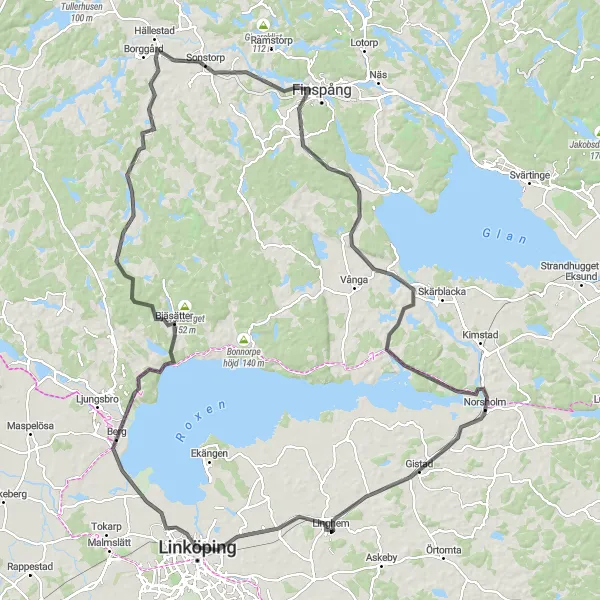 Map miniature of "Linköping and Vreta Kloster Road Cycling Adventure" cycling inspiration in Östra Mellansverige, Sweden. Generated by Tarmacs.app cycling route planner