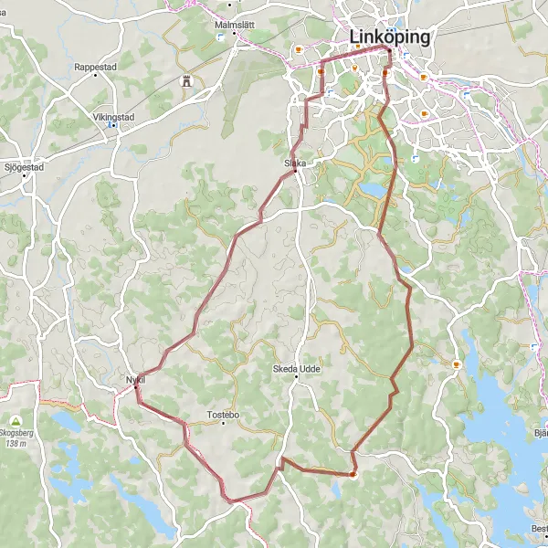 Map miniature of "Rural Charm" cycling inspiration in Östra Mellansverige, Sweden. Generated by Tarmacs.app cycling route planner