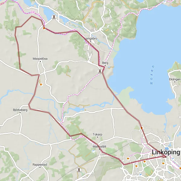 Kartminiatyr av "Grusväg till Malmslätt och Ljungsbro" cykelinspiration i Östra Mellansverige, Sweden. Genererad av Tarmacs.app cykelruttplanerare