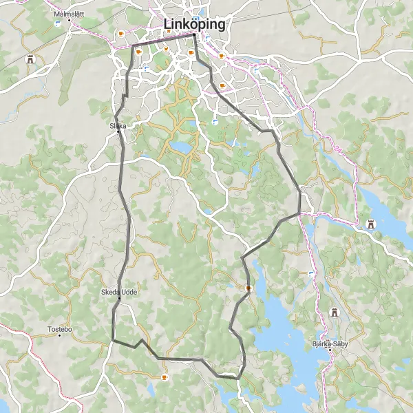Map miniature of "Mellansvenska Meadows" cycling inspiration in Östra Mellansverige, Sweden. Generated by Tarmacs.app cycling route planner