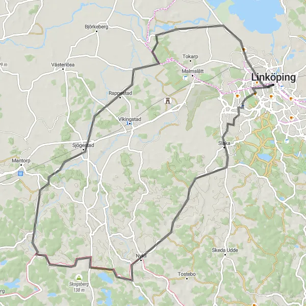 Map miniature of "Southern Delight Loop" cycling inspiration in Östra Mellansverige, Sweden. Generated by Tarmacs.app cycling route planner