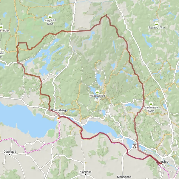 Kartminiatyr av "Borensberg Gravel Adventure" cykelinspiration i Östra Mellansverige, Sweden. Genererad av Tarmacs.app cykelruttplanerare