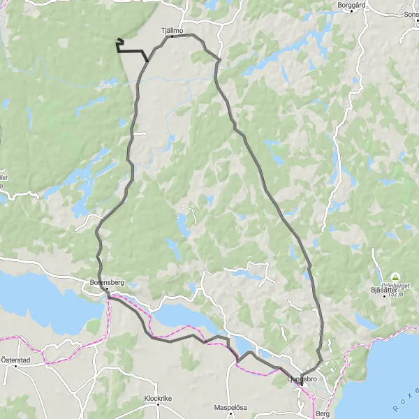 Kartminiatyr av "Kuststäder och bergsutsikt" cykelinspiration i Östra Mellansverige, Sweden. Genererad av Tarmacs.app cykelruttplanerare