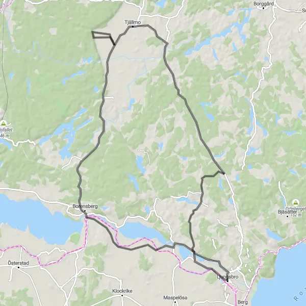 Kartminiatyr av "Ljungs slott Loop" cykelinspiration i Östra Mellansverige, Sweden. Genererad av Tarmacs.app cykelruttplanerare