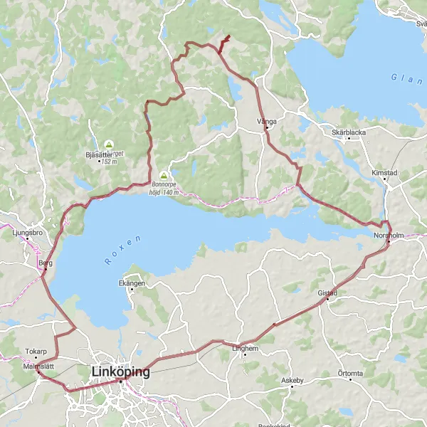 Map miniature of "The Gravel Adventure" cycling inspiration in Östra Mellansverige, Sweden. Generated by Tarmacs.app cycling route planner