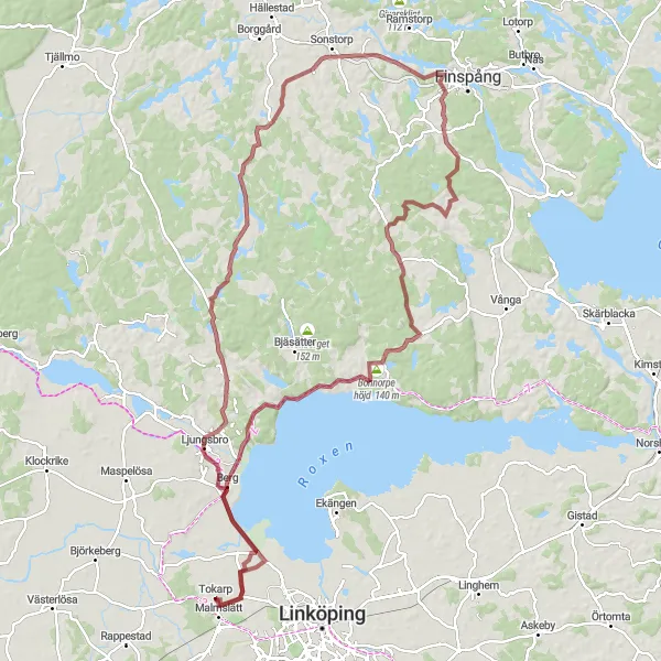 Kartminiatyr av "Ljungsbro - Ormstensberget Grusväg Cykeltur" cykelinspiration i Östra Mellansverige, Sweden. Genererad av Tarmacs.app cykelruttplanerare