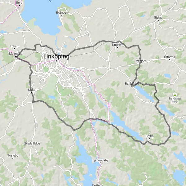 Map miniature of "Picturesque Bankekind" cycling inspiration in Östra Mellansverige, Sweden. Generated by Tarmacs.app cycling route planner