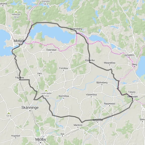 Kartminiatyr av "Vikingstad - Motala Loop" cykelinspiration i Östra Mellansverige, Sweden. Genererad av Tarmacs.app cykelruttplanerare