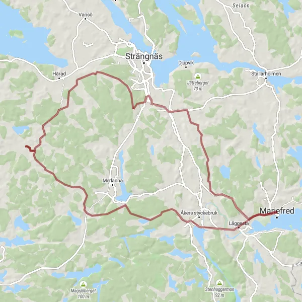Map miniature of "Gripsholms Loop" cycling inspiration in Östra Mellansverige, Sweden. Generated by Tarmacs.app cycling route planner