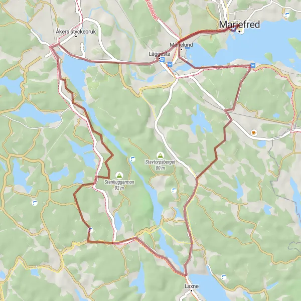 Kartminiatyr av "Mariefred - Gripsholms slott - Falkberget - Mariefred" cykelinspiration i Östra Mellansverige, Sweden. Genererad av Tarmacs.app cykelruttplanerare