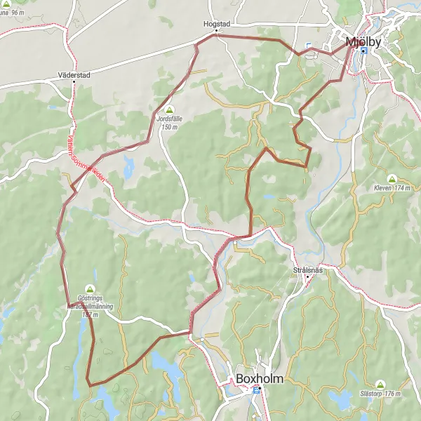 Map miniature of "Historical Journey through Göstrings häradsallmänning and Hogstad" cycling inspiration in Östra Mellansverige, Sweden. Generated by Tarmacs.app cycling route planner