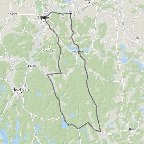 Kartminiatyr av "Mjölby - Visätter cykeltur" cykelinspiration i Östra Mellansverige, Sweden. Genererad av Tarmacs.app cykelruttplanerare