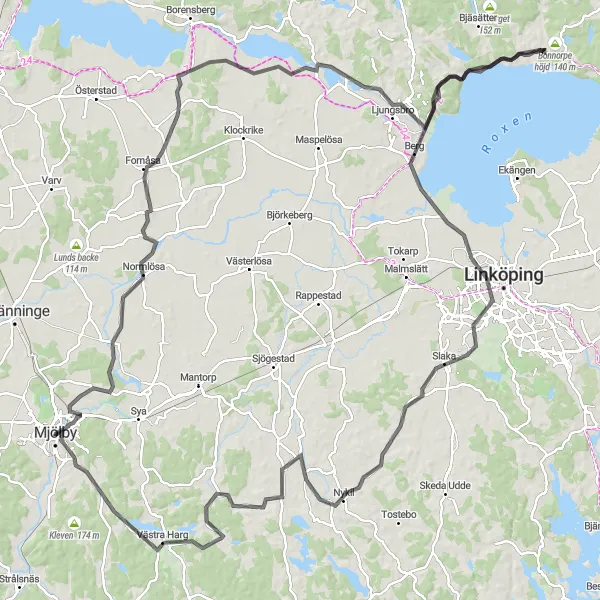 Map miniature of "Epic Adventure to Fornåsa, Linköpings slott, and Skogsberg" cycling inspiration in Östra Mellansverige, Sweden. Generated by Tarmacs.app cycling route planner