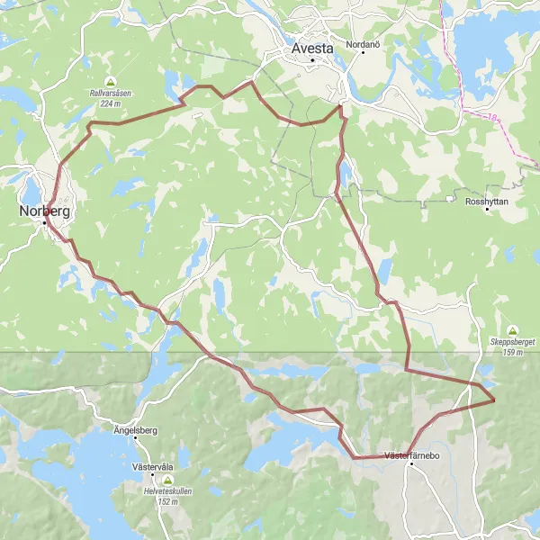 Map miniature of "Gravel Discovery: Norberg Explorer" cycling inspiration in Östra Mellansverige, Sweden. Generated by Tarmacs.app cycling route planner