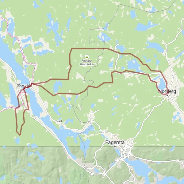 Map miniature of "Scenic Gravel Tour: Norberg Expedition" cycling inspiration in Östra Mellansverige, Sweden. Generated by Tarmacs.app cycling route planner