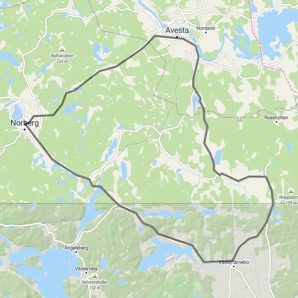 Map miniature of "Norberg Backcountry Adventure" cycling inspiration in Östra Mellansverige, Sweden. Generated by Tarmacs.app cycling route planner