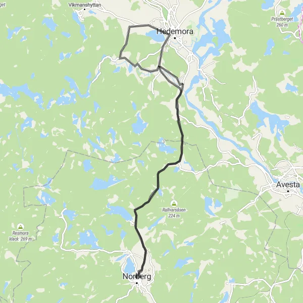 Map miniature of "Norberg Countryside Ride" cycling inspiration in Östra Mellansverige, Sweden. Generated by Tarmacs.app cycling route planner