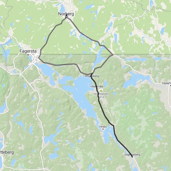 Map miniature of "Lake Vastervåla Loop" cycling inspiration in Östra Mellansverige, Sweden. Generated by Tarmacs.app cycling route planner