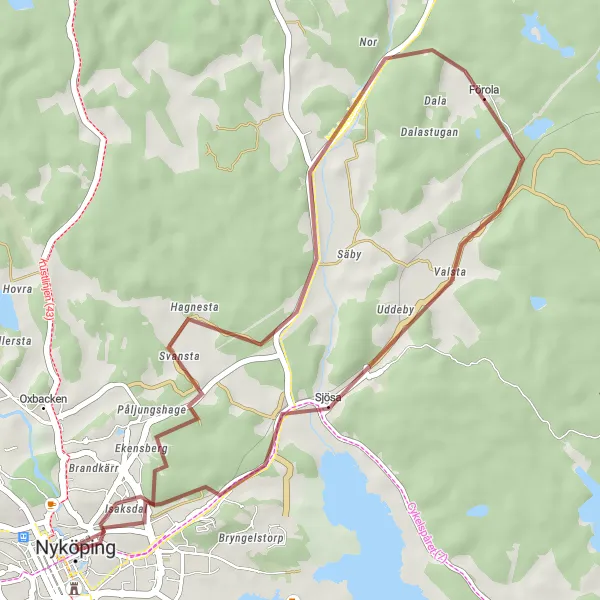 Map miniature of "Scenic Gravel Adventure to Kråkberget" cycling inspiration in Östra Mellansverige, Sweden. Generated by Tarmacs.app cycling route planner