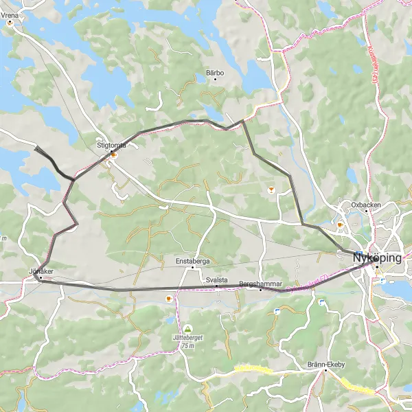 Map miniature of "Nyköping Loop" cycling inspiration in Östra Mellansverige, Sweden. Generated by Tarmacs.app cycling route planner