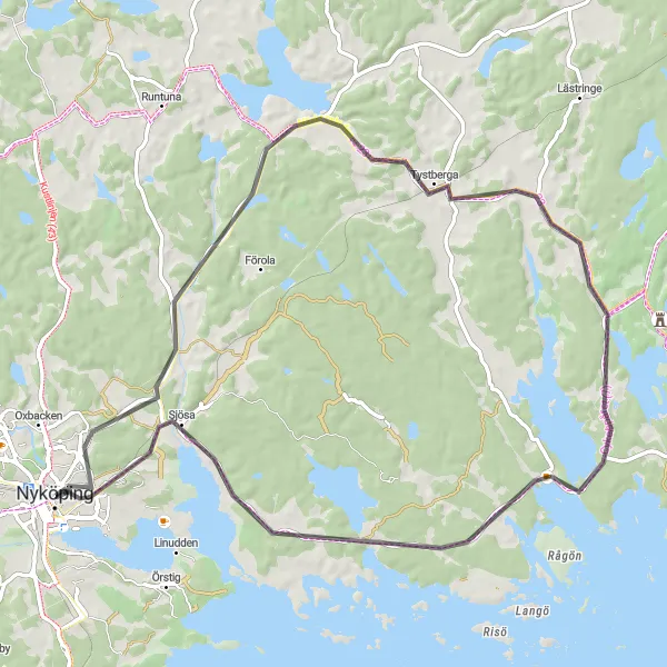 Map miniature of "Scenic Road Discovery near Nyköping" cycling inspiration in Östra Mellansverige, Sweden. Generated by Tarmacs.app cycling route planner