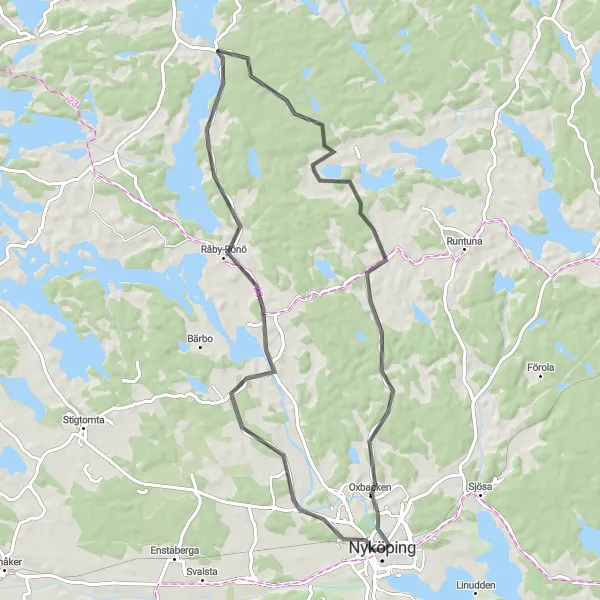 Kartminiatyr av "Stads- och landsbygdsäventyr" cykelinspiration i Östra Mellansverige, Sweden. Genererad av Tarmacs.app cykelruttplanerare