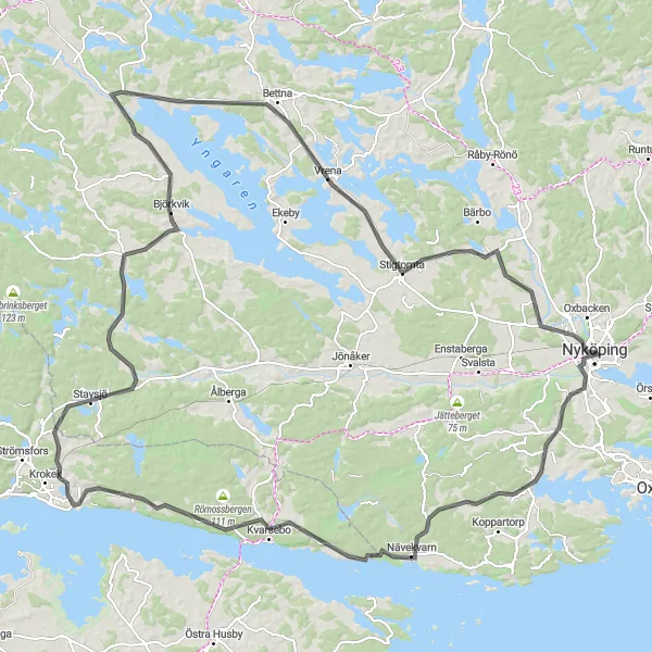 Kartminiatyr av "Mountain Challenge" cykelinspiration i Östra Mellansverige, Sweden. Genererad av Tarmacs.app cykelruttplanerare