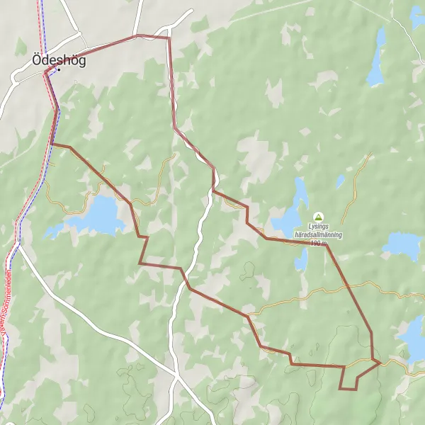 Kartminiatyr av "Grusvägsmotion runt Ödeshög" cykelinspiration i Östra Mellansverige, Sweden. Genererad av Tarmacs.app cykelruttplanerare