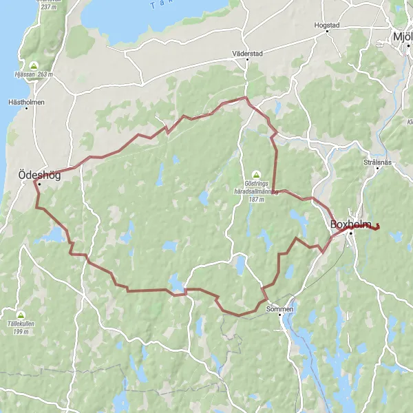 Kartminiatyr av "Stora Åby - Boxholm Loop" cykelinspiration i Östra Mellansverige, Sweden. Genererad av Tarmacs.app cykelruttplanerare