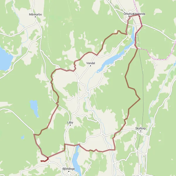 Map miniature of "Örbyhus Gravel Adventure" cycling inspiration in Östra Mellansverige, Sweden. Generated by Tarmacs.app cycling route planner