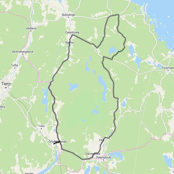 Map miniature of "Österlövsta Loop" cycling inspiration in Östra Mellansverige, Sweden. Generated by Tarmacs.app cycling route planner