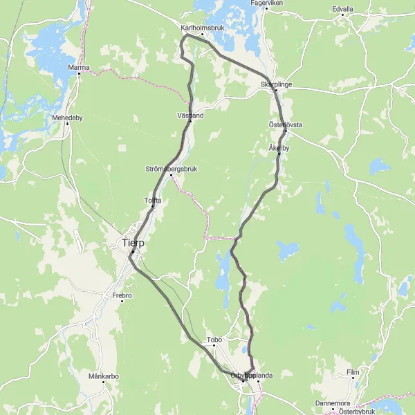 Kartminiatyr av "Landsbygdens pärlor" cykelinspiration i Östra Mellansverige, Sweden. Genererad av Tarmacs.app cykelruttplanerare