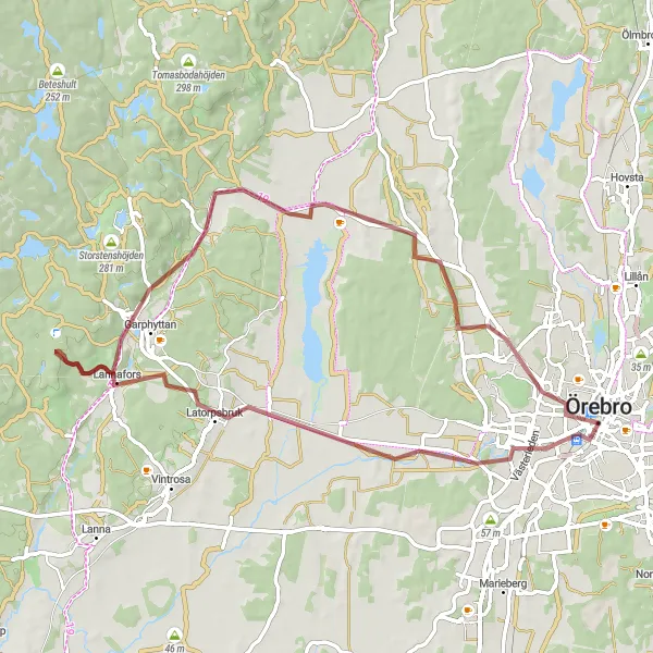 Map miniature of "Garphyttan Gravel Adventure" cycling inspiration in Östra Mellansverige, Sweden. Generated by Tarmacs.app cycling route planner