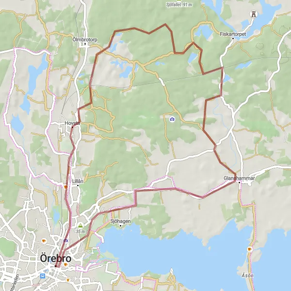 Map miniature of "Örebro Gravel Adventure" cycling inspiration in Östra Mellansverige, Sweden. Generated by Tarmacs.app cycling route planner