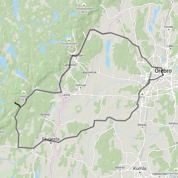 Kartminiatyr av "Skog och Vatten Äventyr" cykelinspiration i Östra Mellansverige, Sweden. Genererad av Tarmacs.app cykelruttplanerare