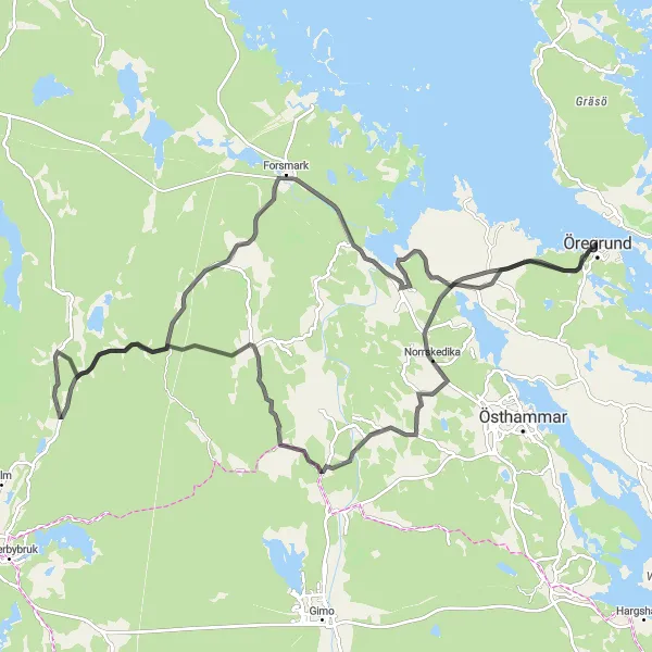 Map miniature of "Exploring Forsmark by Road" cycling inspiration in Östra Mellansverige, Sweden. Generated by Tarmacs.app cycling route planner