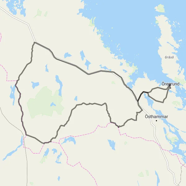Map miniature of "Öregrund to Norrskedika Loop" cycling inspiration in Östra Mellansverige, Sweden. Generated by Tarmacs.app cycling route planner
