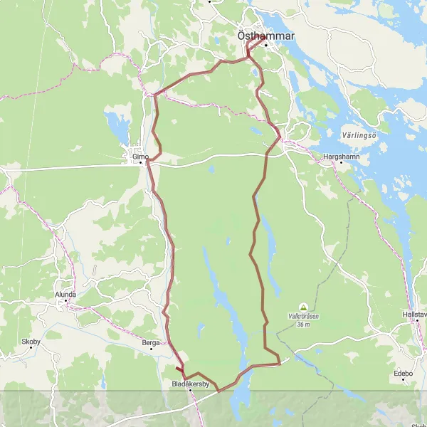 Kartminiatyr av "Östhammar till Hökhuvud äventyrsrutt" cykelinspiration i Östra Mellansverige, Sweden. Genererad av Tarmacs.app cykelruttplanerare