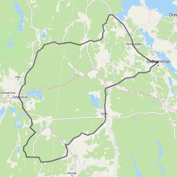 Map miniature of "Gentle Countryside Ride" cycling inspiration in Östra Mellansverige, Sweden. Generated by Tarmacs.app cycling route planner